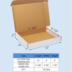 Shipping Boxes 12x9x2" 25 Pack - White Corrugated Cardboard Box Mailers for Small Business, Literature Mailer Box Packaging Supplies