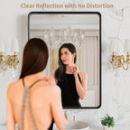LOAAO 20X16 Inch Black Metal Framed Bathroom Mirror for Wall, Matte Black Bathroom Vanity Mirror Farmhouse, Large Rounded Rectangle Mirror, Anti-Rust, Hangs Horizontally or Vertically