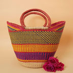 Yellow Orange Picnic Basket, Kitchen & Dining Storage, Reusable Grocery Bag, Countertop Fruits Holder, Farmers Market, Beach, Harvesting, Foraging, Decorative, Wicker, Woven, Boho Style