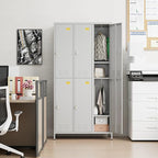 Aobabo Metal Locker for Employees, 6 Doors Metal Locker Cabinet with Lock, Industrial Storage with 18 Hooks, Storage for Office, Gym, Dormitory, Assembly Required, Light Grey