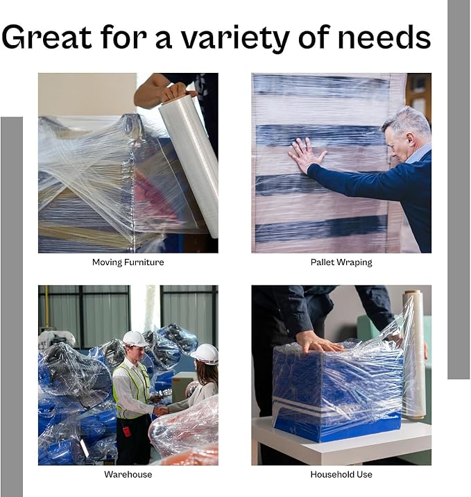 PSBM Stretch Wrap, 12 Inch x 1500 Feet, 90 Gauge, Clear Plastic Cling, Cast Hand Stretch Film Rolls for Packaging Moving Packing Pallets