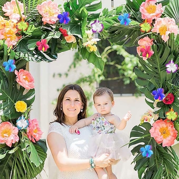 126Pcs Luau Party Decorations Supplies Tropical Palm Leaves Hibiscus Flowers Simulation Artificial Leaf for Hawaiian Luau Safari Parties Jungle Beach Theme BBQ Birthday Party Decorations Table Décor