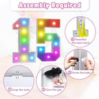 Marquee Numbers 15th Birthday Decoration: Colorful 3FT Large Light Up Quinceanera Birthday Decorations Anniversary Backdrop Cardboard Sign 18 Colors Number 15 Mosaic Balloon Frame