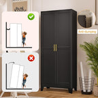 Black Pantry Storage Cabinet,71" Kitchen Pantry with Doors and 4 Adjustable Shelves, Metal Storage Cabinet, for Office, Home, Garage, School