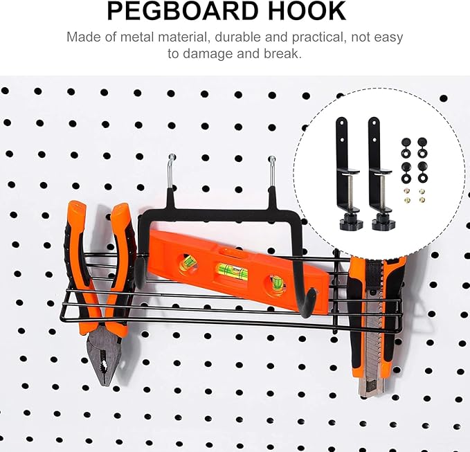 Metal Pegboard Hooks Set Strong Pegboard Bracket Clips Fine Workmanship, Organizing Tools Crafts, Black, Home Use
