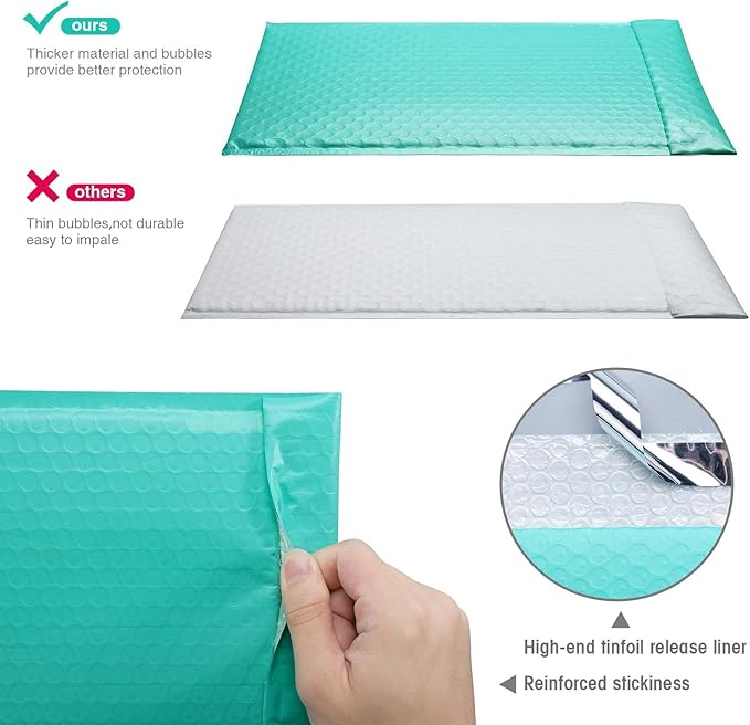 GSSUSA Large Bubble Mailers 10.5x16 Inch 250 Pack Teal Padded Envelopes, Strong Adhesion Bubble Mailer Self-Seal Bubble Envelopes for Mailing Clothes,Magazines