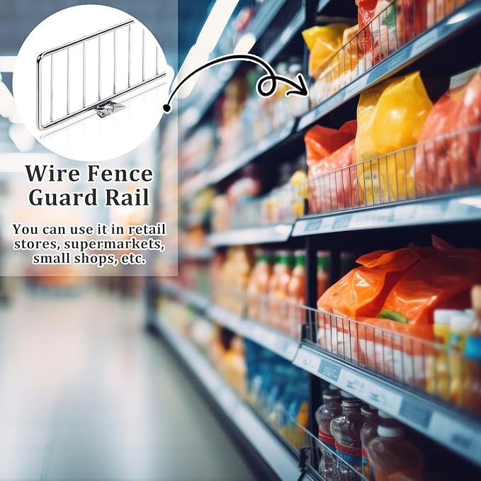 20 Pcs Retail Gondola Shelf Front Wire Fence Guard Rail 36" x 3" Sturdy Metal Supermarket Guardrail Chrome Commodity Organization Baffle Display Enhancer for Retail Stores Fruit Fresh Food
