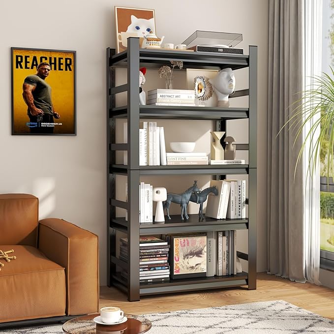 Garage Shelving Units, Heavy Duty 5-Tier Storage Shelves, Metal Adjustable Storage Rack, Steel Shelves, 2750 lbs Capacity, Industrial Shelving for Heavy Tools (Black, 18"Dx47"Wx77"H, 5-tier)