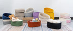 CubesLand Small Storage Baskets for Shelves, Navy Blue Closet Organization Storage Bins Empty Gift Basket 3 Packs Baby Nursery Woven Baskets for Organizing, Rectangular Clothes Closet Shelves Baskets