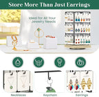 EsLuker.ly Rotating Earring Display Holder Stand for Vendors Events Selling, Large Capacity 36 Hooks Jewelry Rack with Wooden Base for Earring Card Sales, Enhances Retail Visibility(Oak Color)