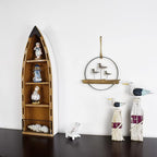 Morning View Wood Boat Shelf Decor Wall Hanging Nautical Beach Theme Display Boat with 3 Shelves Standing Boat Shelf Wooden Boat Shelf Nautical Home Decor 31.5 Inch