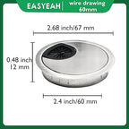 2 Pcs Desk Grommet 2-3/8" / 60 mm, Desk Cord Hole Cover, Cable Grommet Metal Zinc Alloy Materilal, Desk Hole Grommet for Home & Office Pc, Detachable Cable Cord Organizer-Brushed Silver