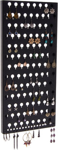 Angelynn's Wall Mounted Earring Holder Organizer Display for Small and Medium Women Post Stud Dangle Pierced Earrings, Hanging Closet Jewelry Storage Rack, Michelle Black 9" x19 3/4"