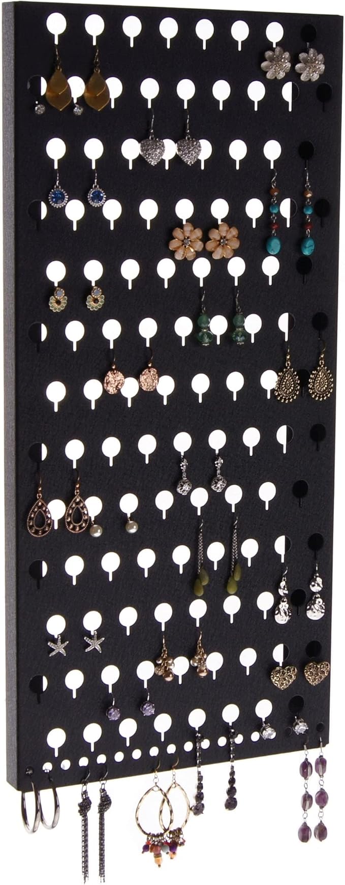 Angelynn's Wall Mounted Earring Holder Organizer Display for Small and Medium Women Post Stud Dangle Pierced Earrings, Hanging Closet Jewelry Storage Rack, Michelle Black 9" x19 3/4"