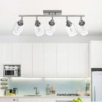 5 Light Track Lighting Kit Brushed Nickel Kitchen Track Lighting Fixtures Ceiling Mount Bathroom Vanity Wall Scones Light Fixture with Clear Glass, Rotatable Spotlight for Kitchen Shop Hallway