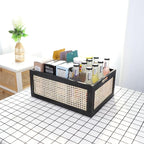 Wooden Frame Storage Basket, Decorative Organizer Crates Box with Built-in Handle,Natural Wire Wood Nesting Drawer Storage for Kitchen, Bathroom and Office Desktop-(15" Lx11 Wx6.3 H-Black)
