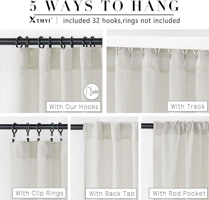 XTMYI 105 Inch Curtains 2 Panels Set Custom Length Back Tab Linen Window Sheer Curtain Drapes for Living Room Bedroom,50x105 in Long,Cream(Ivory/Off White)