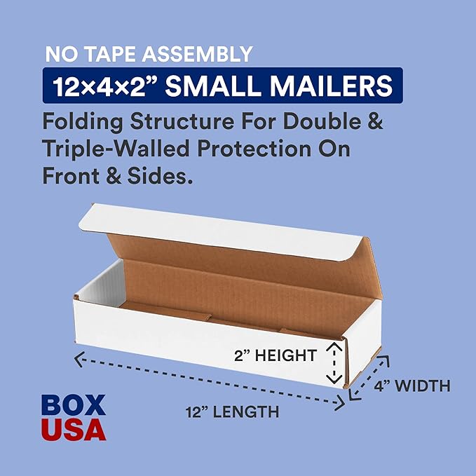 BOX USA Shipping Boxes Small 12"L x 4"W x 2"H, 50-Pack | Corrugated Cardboard Box Mailer for Packing, Moving and Storage 1242