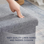 Ornavo Home Foldable Tufted Linen Large Storage Ottoman Bench Foot Rest Stool/Seat - 15" x 30" x 15" (Grey)