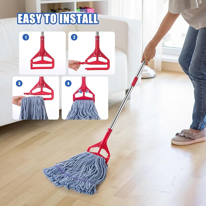 Commercial Mop Head Replacement,Industrial Wet Mop Refills with Cotton Looped End String for Floor Cleaning Heavy Duty,Pack of 3,Blue