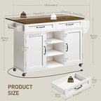 Kitchen Island with Power Outlets & Drop Leaf, Kitchen Cart with Storage, Drawer and Spice Rack, Tower Rack, Island Table, White and Walnut
