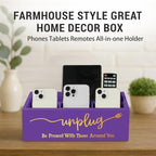 Bamboo Wood Phone Box – Unplug from Phones, Tablets, and Electronics for Study, Meetings, and Family Time, Phone Holder Organizer with Charging Holes, Farmhouse Style, Holds Up to 18 Phones-Purple