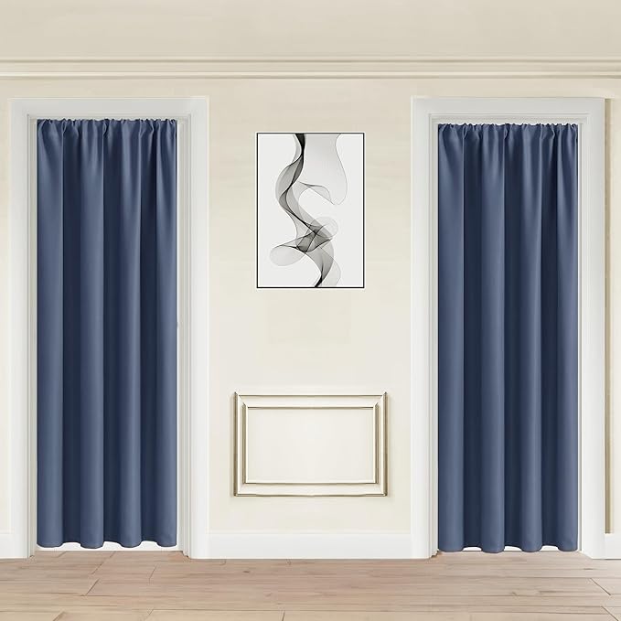 JIUZHEN Blackout Doorway Curtains 80 inch Length - 2 Panels Thermal Insulated Privacy Soundproof Rod Pocket Closet Door Curtains Room Divider for Bedroom, Office, 42 x 80 inches, Dusty Blue