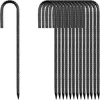 Rebar-Stakes-12-Inch, Ground Stakes Heavy Duty J-Hook Black Coated Anti-Rust Heavy Duty Ground Anchors for Garden Dog Fence Chicken Coop Christmas Decorations Deer Fence 20pcs