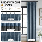 MIULEE Stone Blue Velvet Curtains 96 inches Long, Pinch Pleated Blackout Drapes with Hooks, Thermal Insulated Pinch Pleat Panels for Bedroom Living Room, 2 Panels