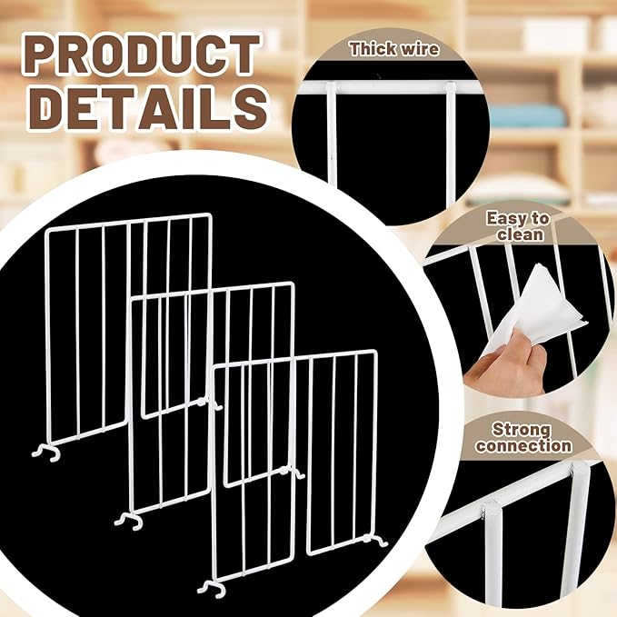 Amylove 12 Pcs Wire Shelf Divider for Wire Shelves Closet Organization Clothes Wardrobe Separators Closet Organizer Dividers Storage Rack Separator for Cabinets Kitchen Office, White