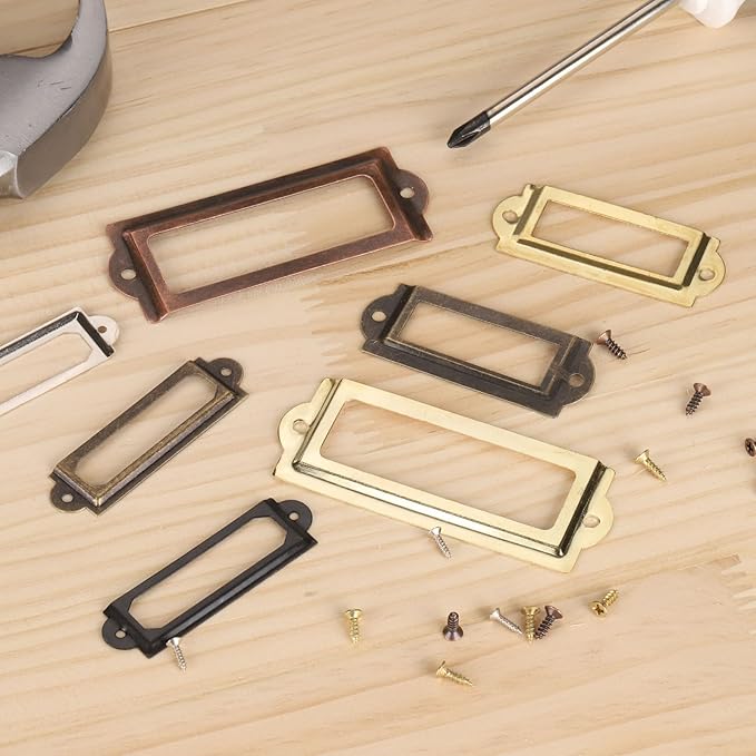 PATIKIL 70x33mm Metal Label Holders, 30 PCS Label Name Card Tag Frames with Screws for Office Library File Cabinets Shelves Wood Drawers Fabric Bins, Bronze