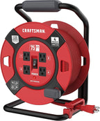 CRAFTSMAN 75 Ft Retractable Extension Cord Reel with 4 Outlets, On/Off Switch, Light Indicator & Heavy-Duty 14AWG SJTW Cable, CSA Certified Outdoor Cord Reel