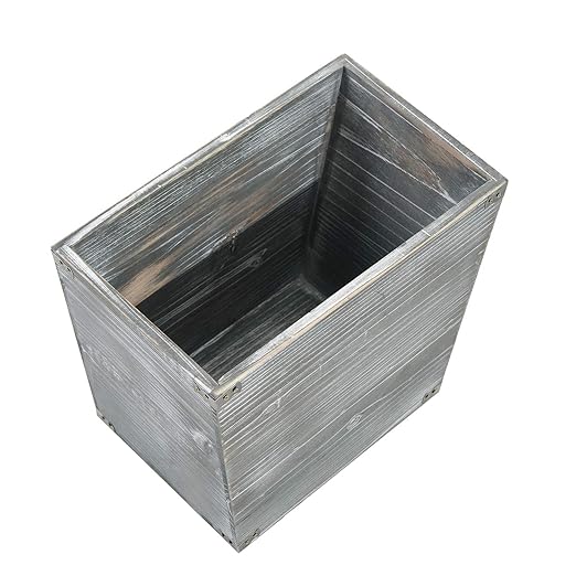 VERGOODR Grey Farmhouse Style Torched Wood Trash Can Waste Bin with Decorative Metal Brackets Trash Can for Bedroom,living room, Bathroom & Office (Gray)