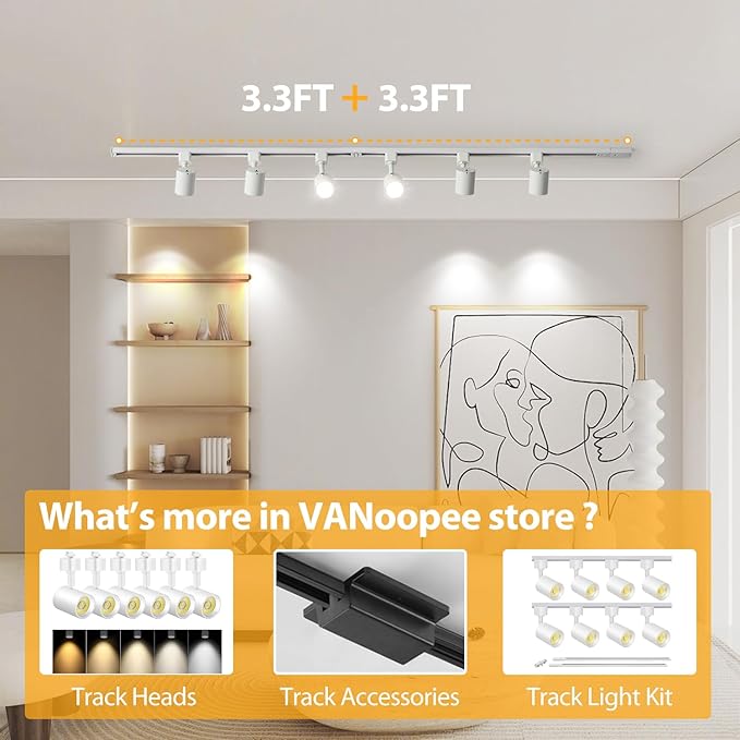 VANoopee H Track Lighting Rails Kit, 13FT H Type Track Rails White with End Caps and Live End Feed Connector, Compatible with Single Circuit 120V H Style Track System, for H LED Track Lighting Heads
