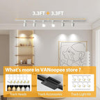 VANoopee H Track Lighting Rails Kit, 6.6FT H Type Track Rails White with End Caps and Live End Feed Connector, Compatible with Single Circuit 120V H Style Track System, for H LED Track Lighting Heads