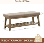 Entryway Shoe Bench with Cushion, End of Bed Bench,Upholstered Bench for Kitchen, Bench with Solid Wood Shelf, Fabric Ottoman Bench for Hallway, Living Room (Brown)
