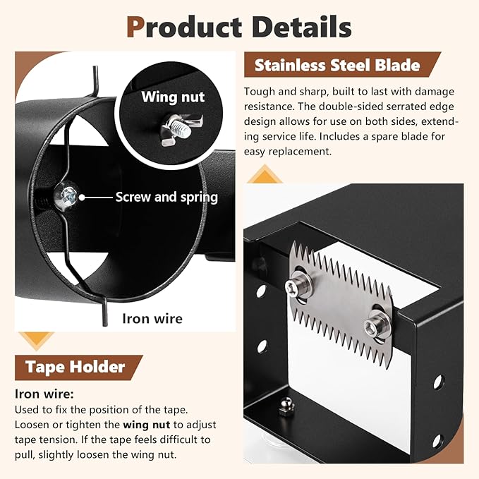 Desktop Packing Tape Dispenser with Dual-Sided Cutter for 2.36" Wide Tape (3" Core), Commercial Black Tape Cutting Machine with Suction Cups for Packaging, Shipping, Moving