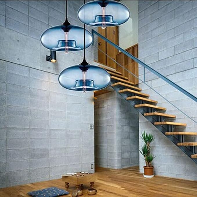 Industrial Pendant Light Shade of Onion Vintage Chandelier E26 Pendant Lighting for Kitchen Island Colorful Glass Cage (Blue)