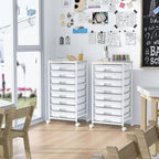 Rolling Storage Cart with Drawers,Utility Cart With 8 Drawers and Wooden Tabletop,Rolling Drawer Cart,Storage Drawer Cart for Living Room,Classroom,Bedroom,Bathroom,Dorm,Office,White