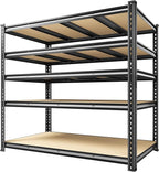 55.1" W Garage Shelves 2230LBS Storage Shelves, 5 Tier Adjustable Metal Shelving, Garage Shelving for Storage, Basement, Warehouse, Pantry, Kitchen, 55.1" W x 24.1" D x 72.1" H, Black