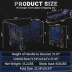 LEVELEVE Heavy Duty Folding Wagon - 2-in-1 Collapsible Cart, 650lb Capacity, All-Terrain Wheels w/Brakes & Side Pockets