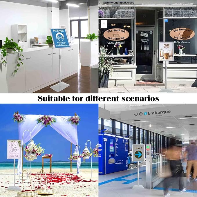 Adjustable Sign Stand for Display, with Upgraded Iron Base, Pedestal Floor Signage Stand Holder for Outdoor or Indoor Advertising (8.5 x 11, Silver)