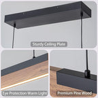 EDISLIVE 49.2 in Wood Linear LED Pendant Light Kitchen Island，Dimmable LED Island Light Adjustable Height 3000K for Dining Room - Black Walnut