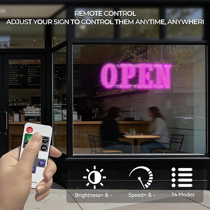 40'' × 14'' Large LED Open Signs for buiness with Remote, 14 Scene Modes Unique Design Light Up Sign for Window Store Retail Restaurant Pink
