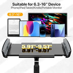Tablet Stand Holder-Adjustable iPad Desk Mount with 360° Rotating Base for 6.3-16" Devices-Foldable Aluminum ipad Arm Mount for Desk,Bed,Kitchen-Compatible with iPhone,iPad,Tablet,Portable Monitor