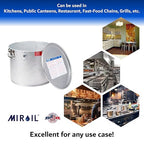MirOil 5 Gallon Oil Grease Bucket & Filter Pot – Silver Fryer Container with Lid Lock & Lock Clip - Low Profile Hot Grease Collection Pot for Disposal Under Drain Valves – Model #40L