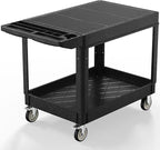 Heavy Duty Utility Rolling Tool Cart, 1000 lbs Capacity Flat Top Plastic Utility Service Cart with Two Trays and Wheels, 46 x 26-Inch Work Cart for Storage, Garage, Warehouse, Workshop, Black