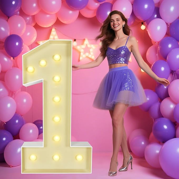 Marquee Light Up Numbers: 4FT Large Decorative Letters Signs for Party Decorations Baby Shower Birthday Wedding Engagement Anniversary, 4 Feet Tall Pre-Cut DIY Foamboard Number 1 - Easy to Assemble