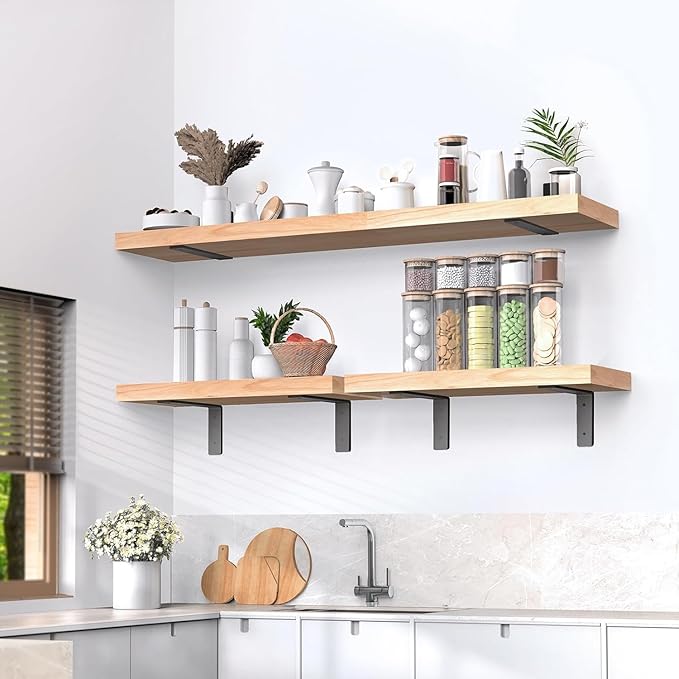 Floating Shelf Bracket 16 Inch, 6 Pack Heavy Duty Shelf Brackets, Black Wall Shelf Bracket for DIY Decorative with Mounting Hardware