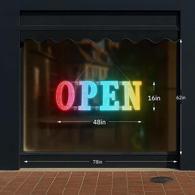 48"x16" Large Open Sign Led for Buisness with Remote Smart APP - Timer and Adjustment Brightness &Color, Open Closed Sign for Bar Store Restaurant Office Hotel Salon